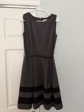 Calvin Klein Charcoal Gray and Black Sleeveless Midi Fit-and-Flare Dress